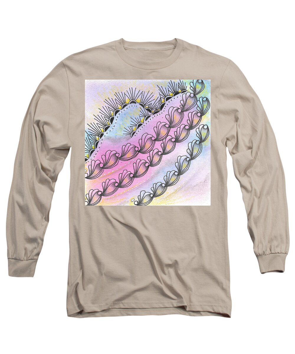 Zentangle Long Sleeve T-Shirt featuring the drawing Angels' Descent by Jan Steinle