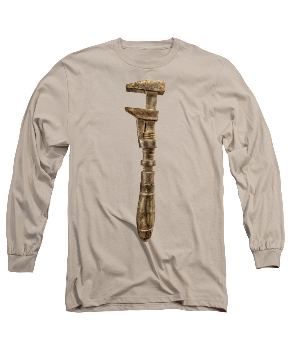 Antique Long Sleeve T-Shirt featuring the photograph Antique Wrench L Face Wood WIre by YoPedro