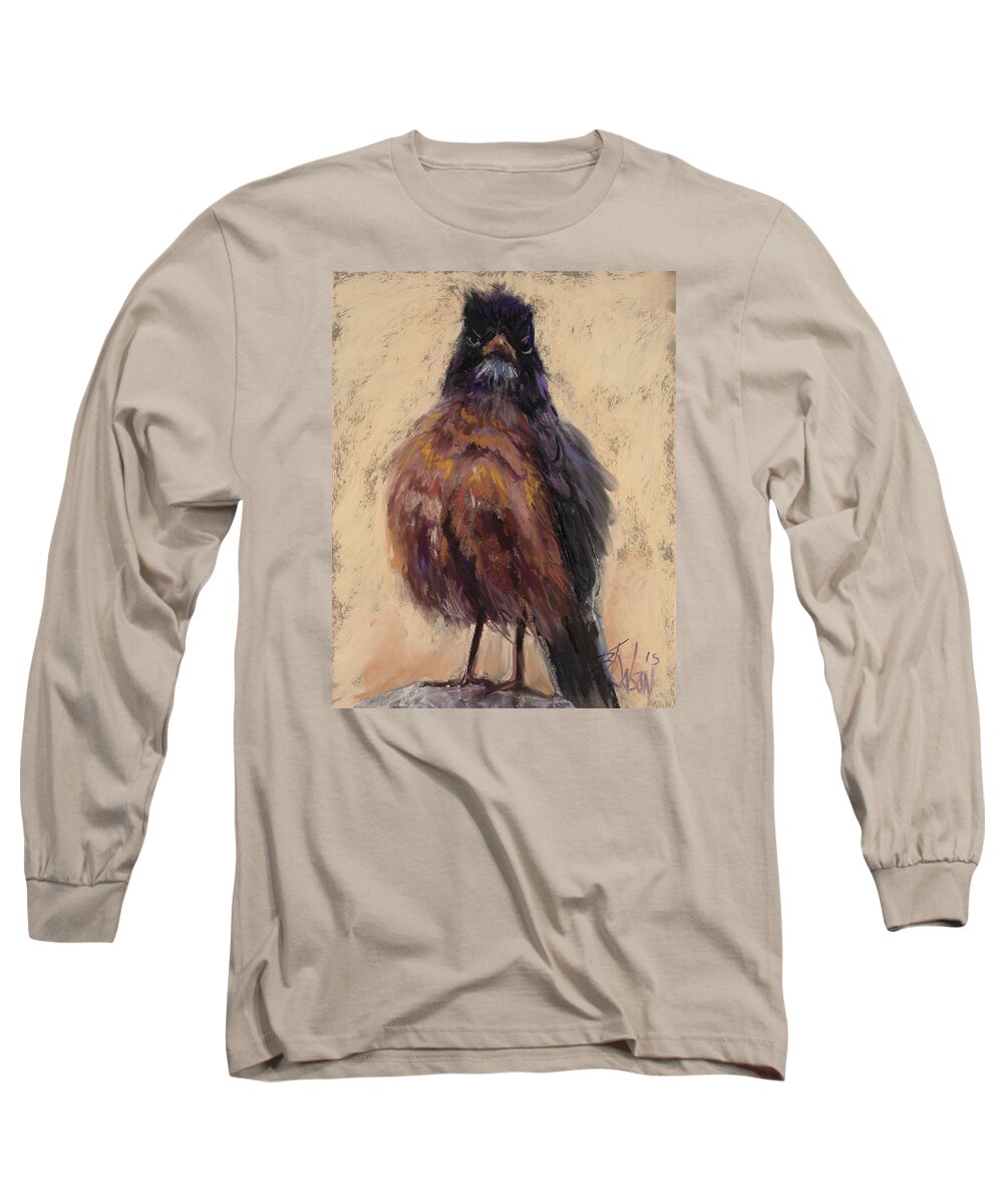 Angry Bird Long Sleeve T-Shirt featuring the painting April Showers Ba humbug by Billie Colson