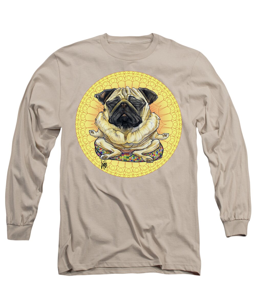 Pug Long Sleeve T-Shirt featuring the drawing Meditating Pug by John LaFree
