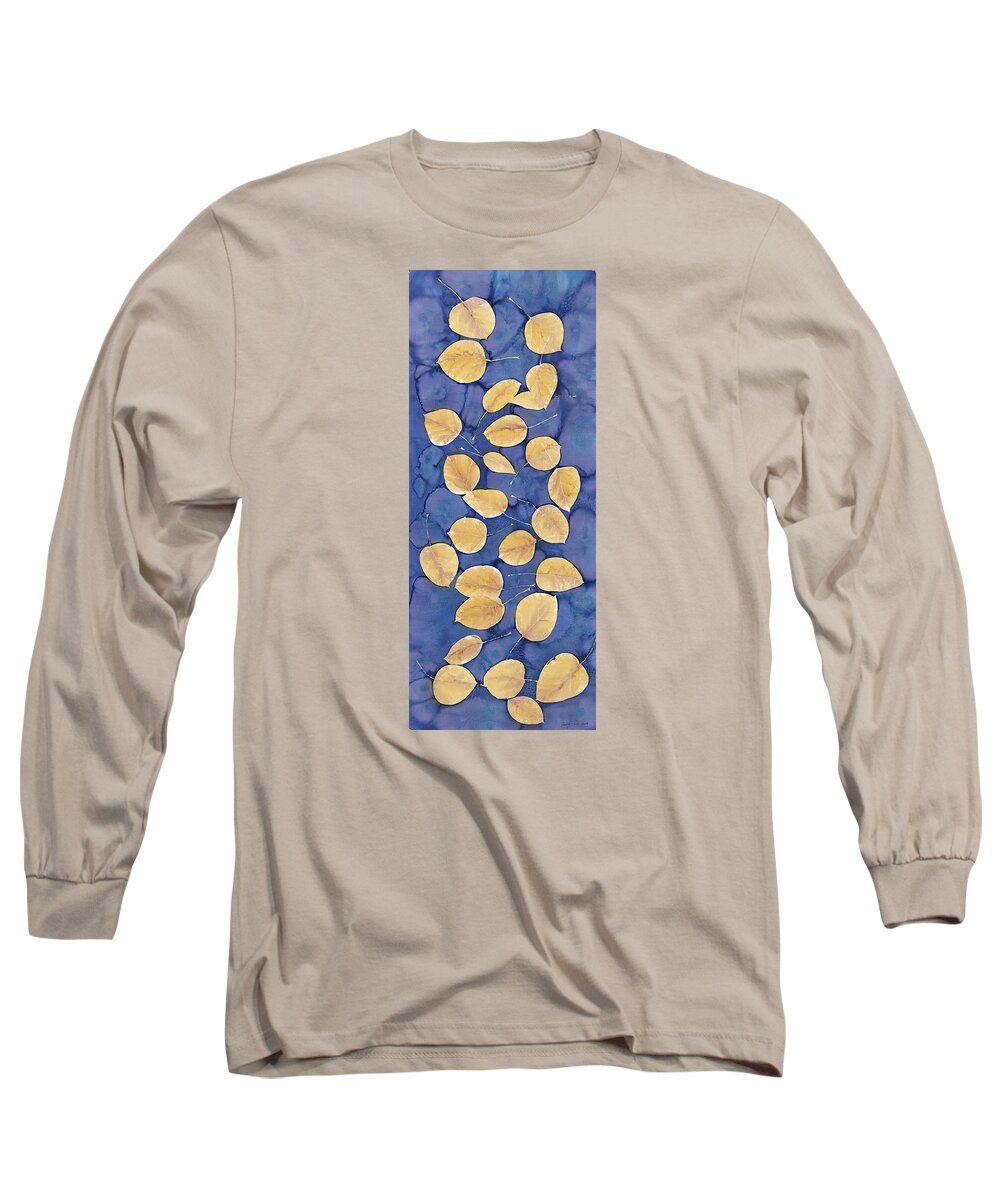 Water Long Sleeve T-Shirt featuring the tapestry - textile Aspen Leaves on Water by Carolyn Doe