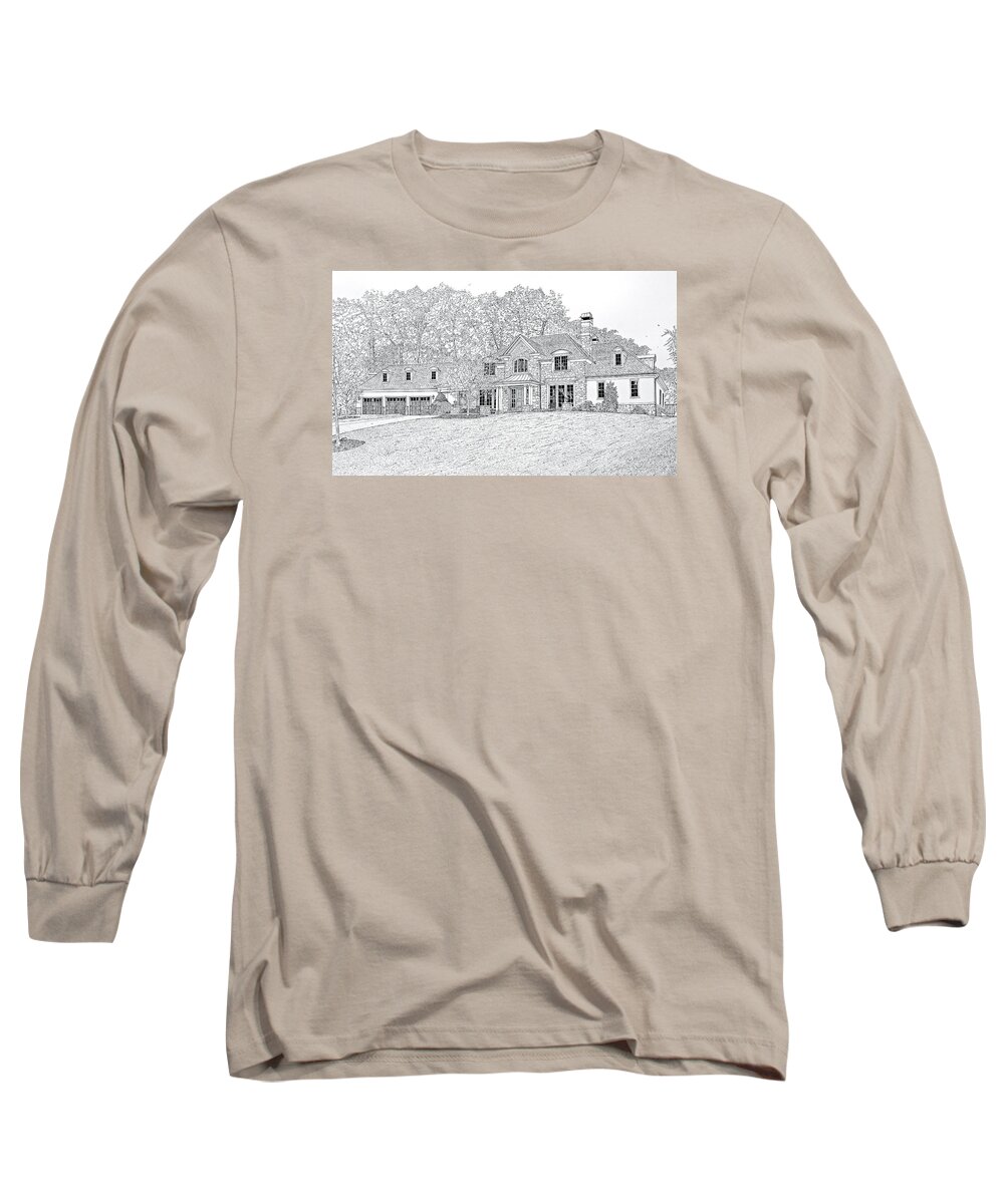 House Portraits Long Sleeve T-Shirt featuring the drawing At Home In Devon by Ira Shander