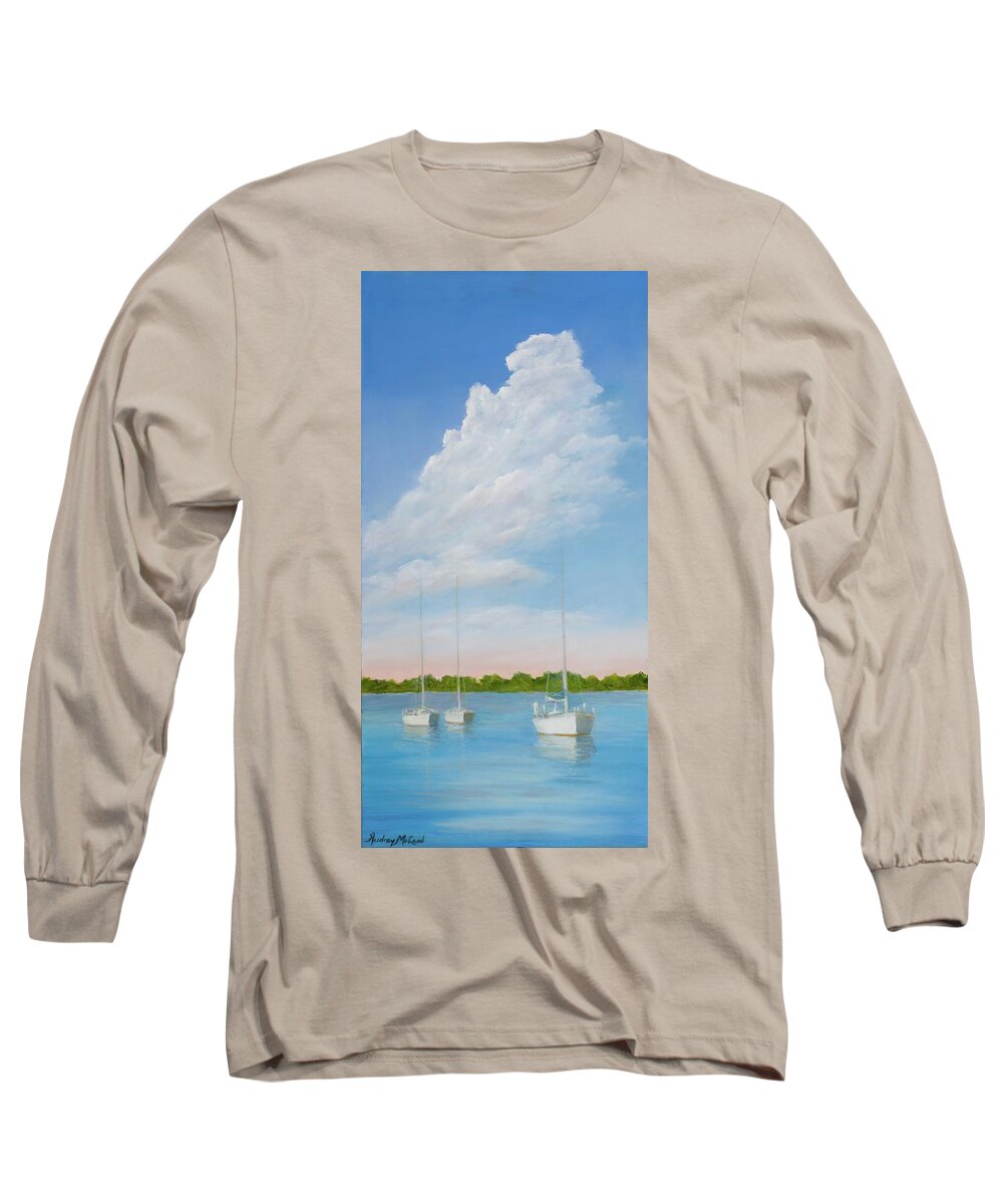 Sailboats In Harbor Long Sleeve T-Shirt featuring the painting At Rest by Audrey McLeod