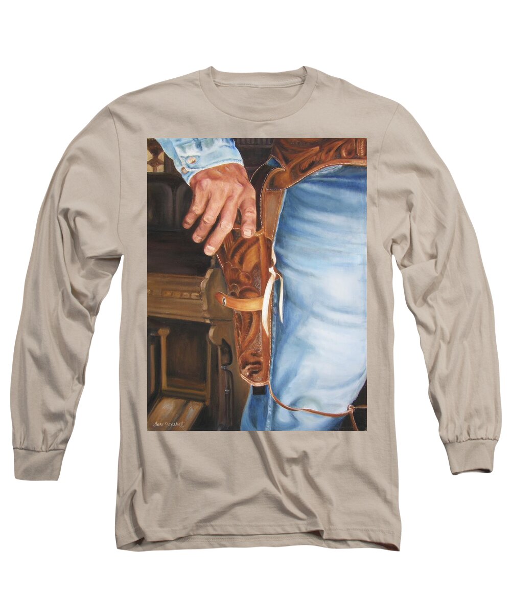 Cowboy Long Sleeve T-Shirt featuring the painting At the Ready by Lori Brackett
