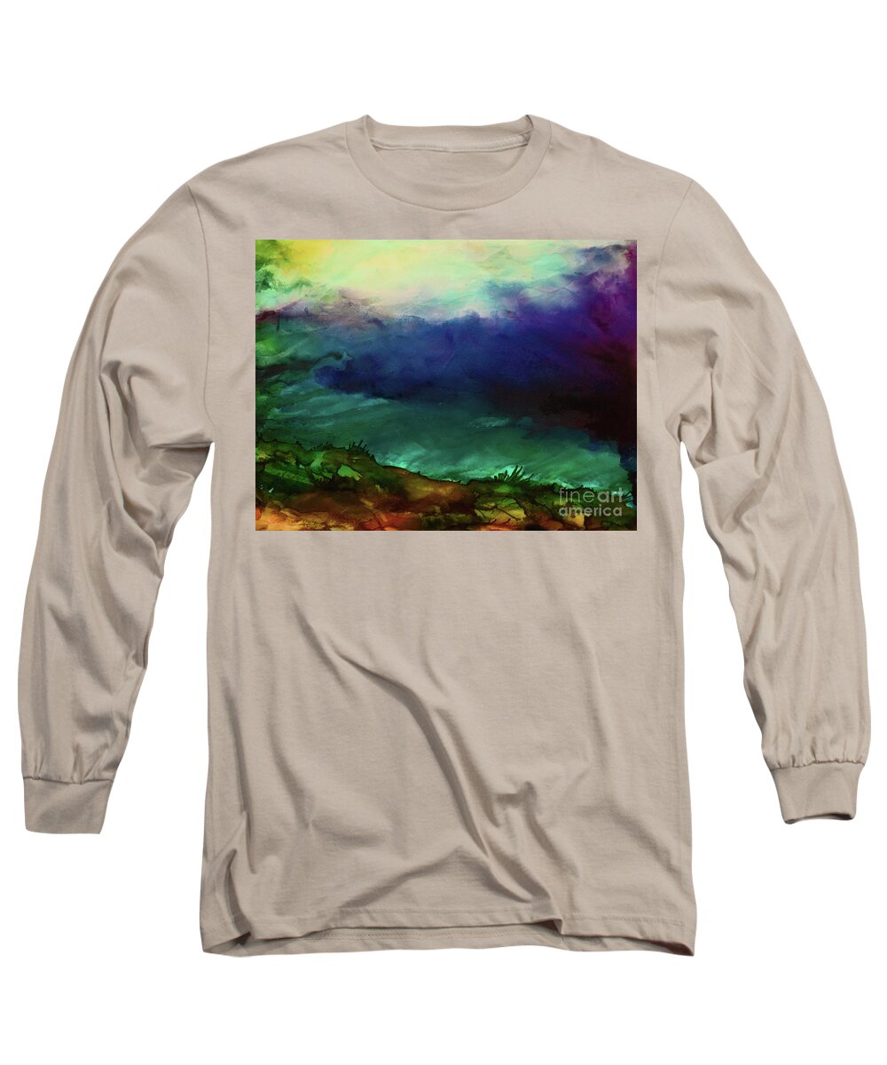 Abstract Long Sleeve T-Shirt featuring the painting Atmospheric Mood by Eunice Warfel