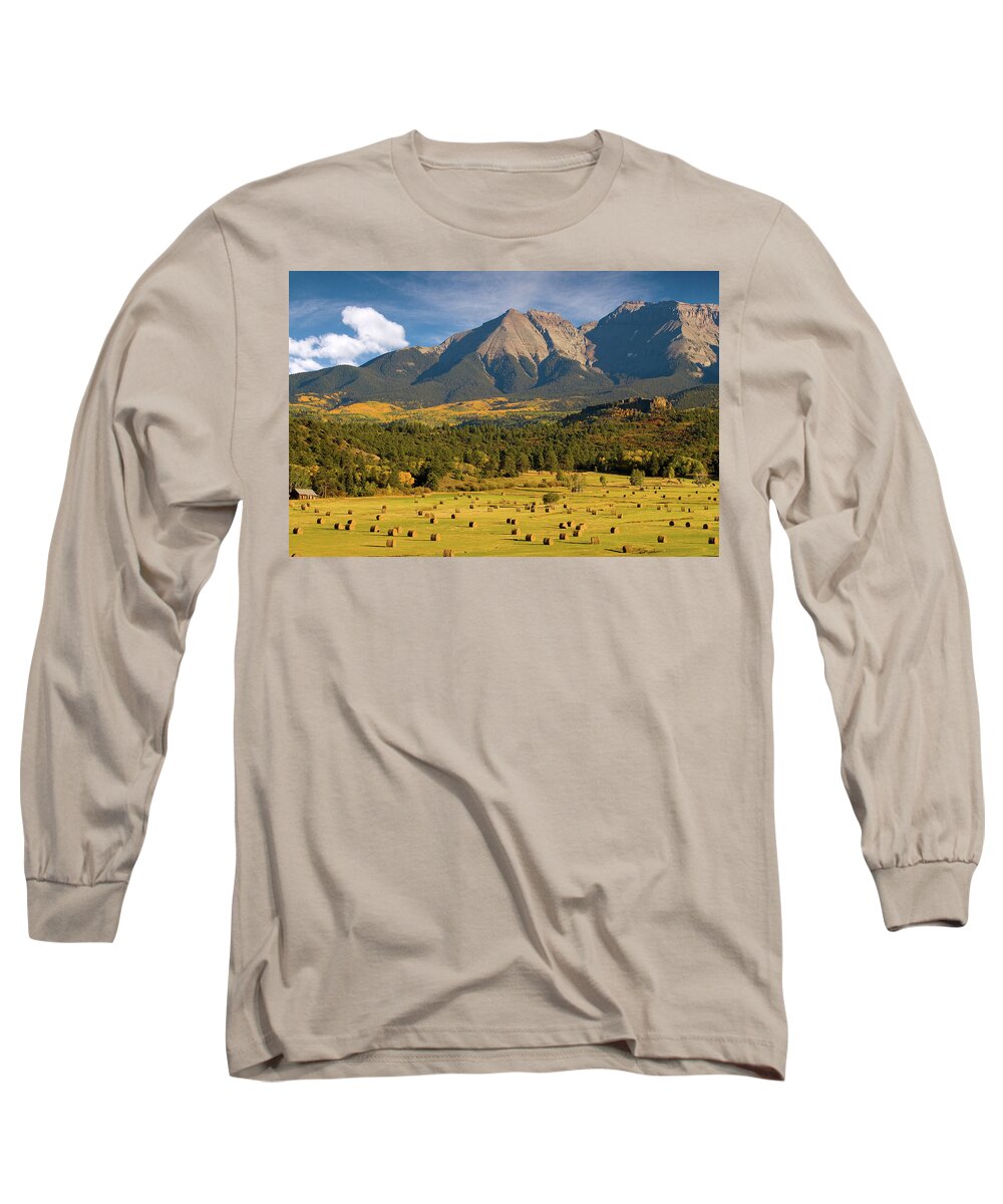 Colorado Long Sleeve T-Shirt featuring the photograph Autumn Hay in the Rockies by Steve Stuller
