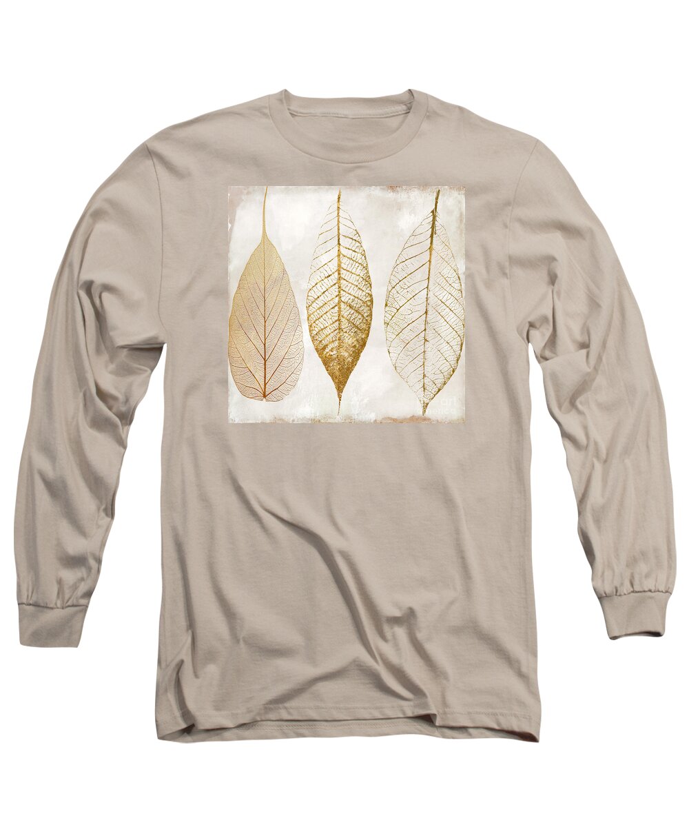 Leaf Long Sleeve T-Shirt featuring the painting Autumn Leaves III Fallen Gold by Mindy Sommers
