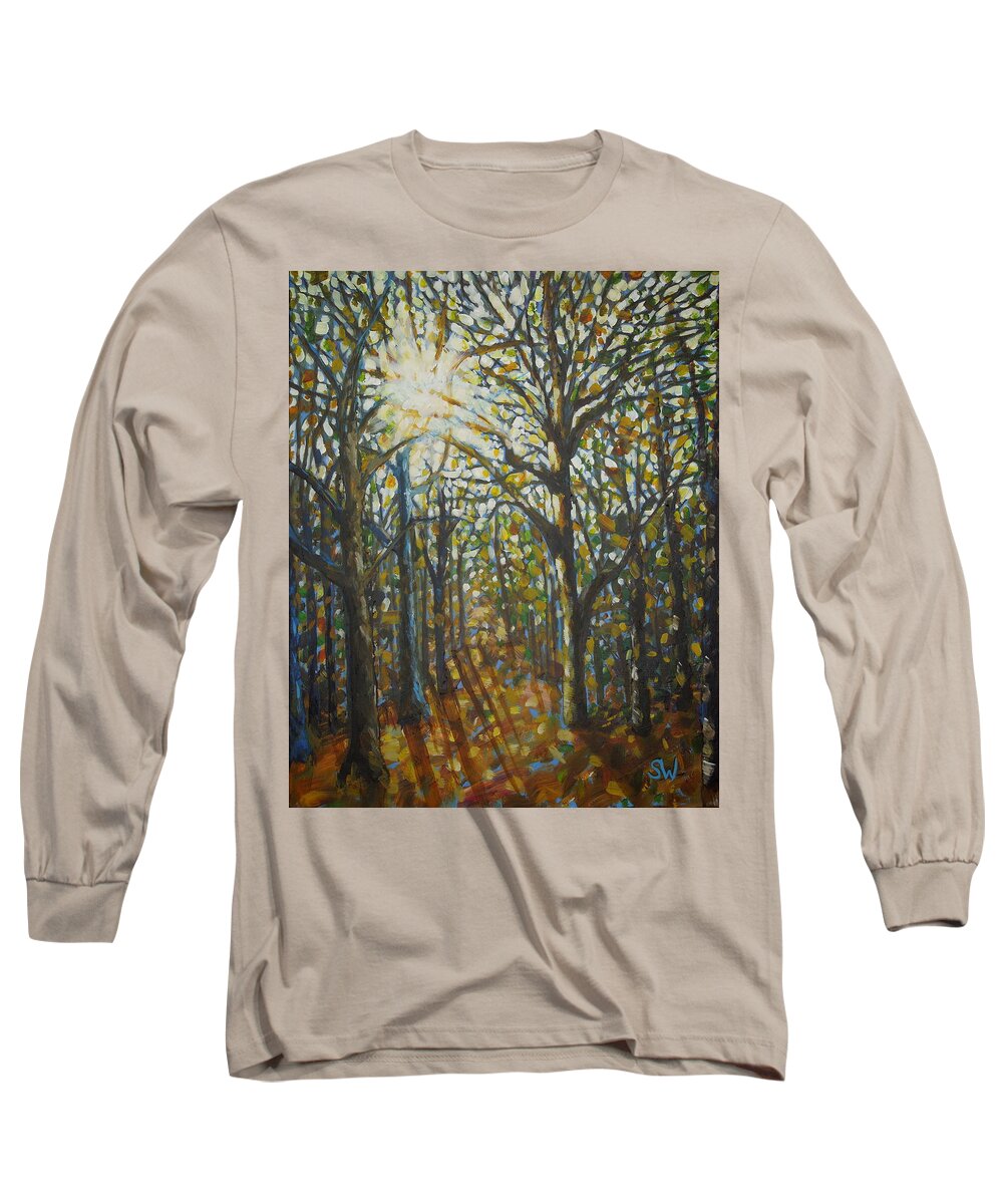 Art Long Sleeve T-Shirt featuring the painting Autumn Wood by Shirley Wellstead