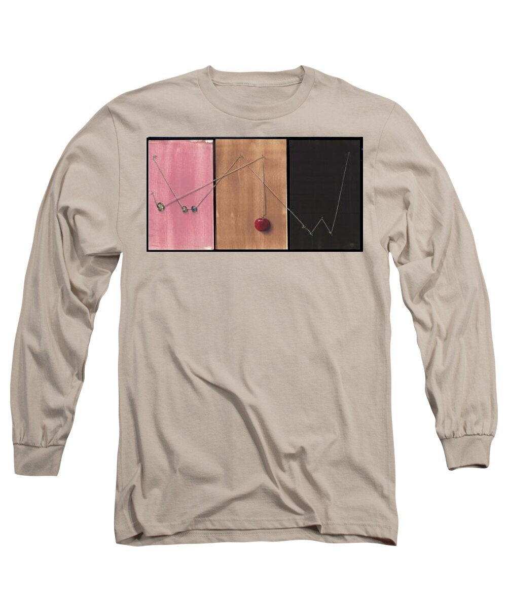 Marbles Hanging By String/tape/nails Long Sleeve T-Shirt featuring the painting Balanced Temptation by Roger Calle
