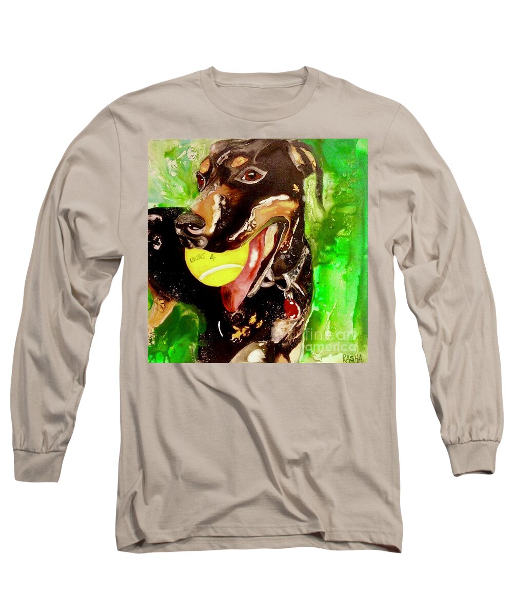 Dog Long Sleeve T-Shirt featuring the painting Ball by Kasha Ritter