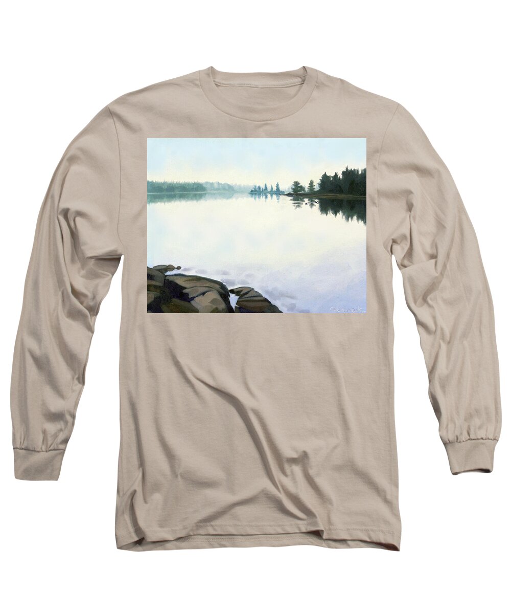 158 Long Sleeve T-Shirt featuring the painting Bass Lake Restoule by Phil Chadwick