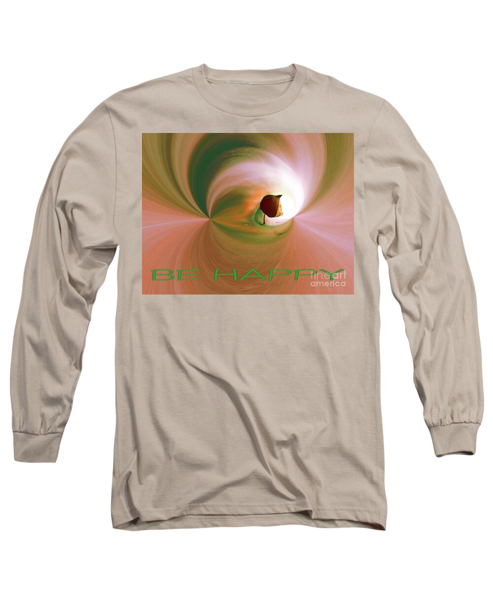 Be Happy Long Sleeve T-Shirt featuring the digital art Be Happy Green-rose with Physalis by Eva-Maria Di Bella