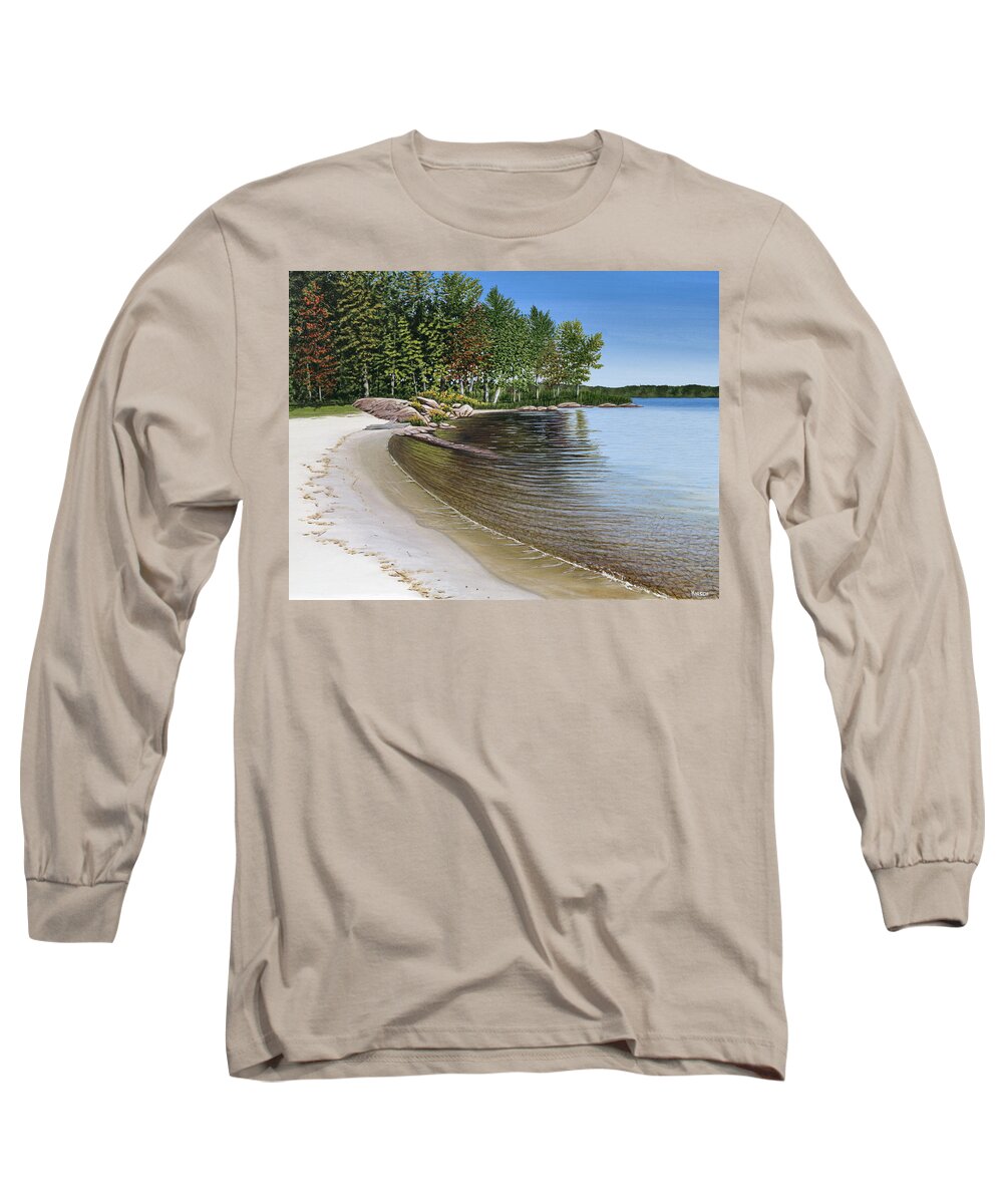 Landscapes Long Sleeve T-Shirt featuring the painting Beach in Muskoka by Kenneth M Kirsch