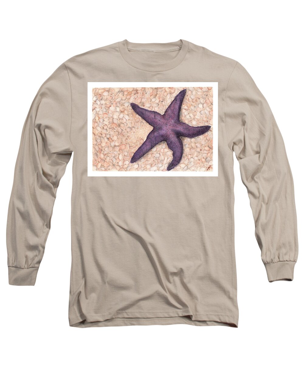 Starfish Long Sleeve T-Shirt featuring the painting Beach Starfish by Hilda Wagner