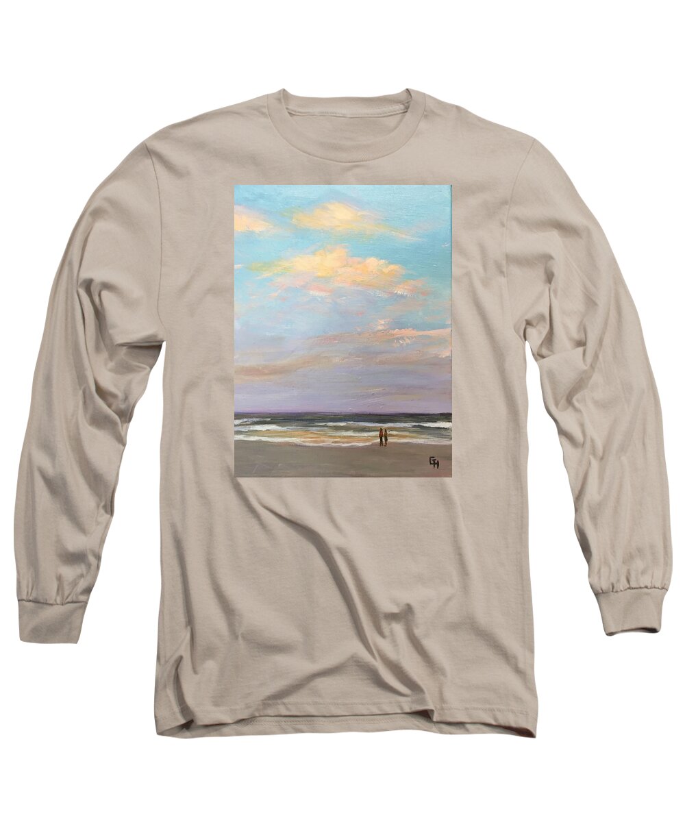 Beach Scenes Long Sleeve T-Shirt featuring the painting Beachcomber -5PM-2 by Gretchen Ten Eyck Hunt