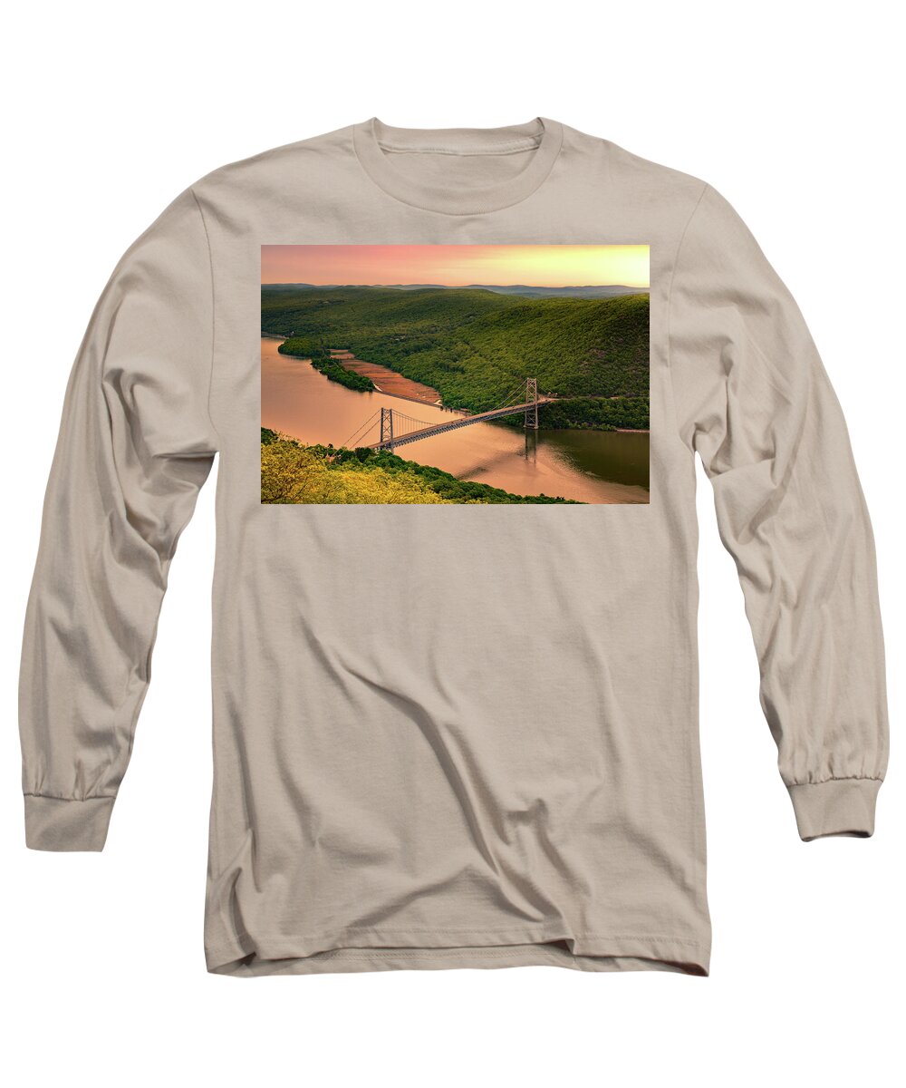 Aerial Long Sleeve T-Shirt featuring the photograph Bear Mountain Bridge by Mihai Andritoiu
