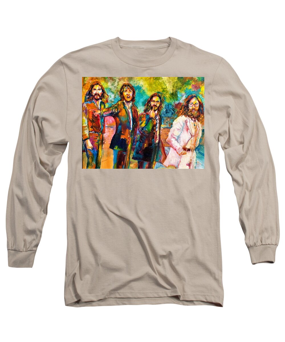 Beatles Long Sleeve T-Shirt featuring the painting Beatles Abbey Rd by Leland Castro