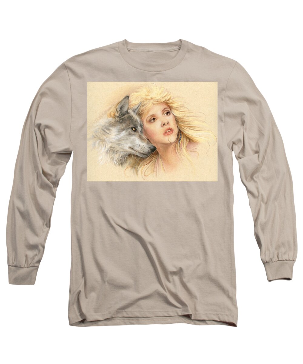 Stevie Nicks Long Sleeve T-Shirt featuring the drawing Beauty and the Beast by Johanna Pieterman