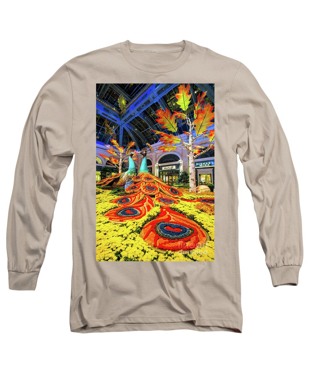Bellagio Conservatory Long Sleeve T-Shirt featuring the photograph Bellagio Conservatory Fall Peacock Display Side View by Aloha Art