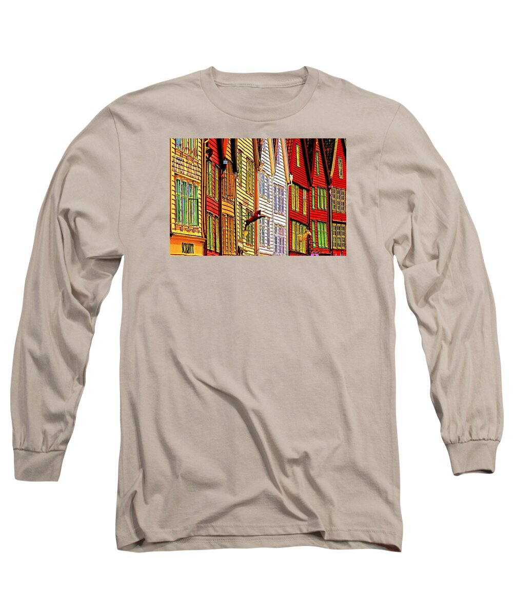 Europe Long Sleeve T-Shirt featuring the photograph Bergen Warehouses by Dennis Cox