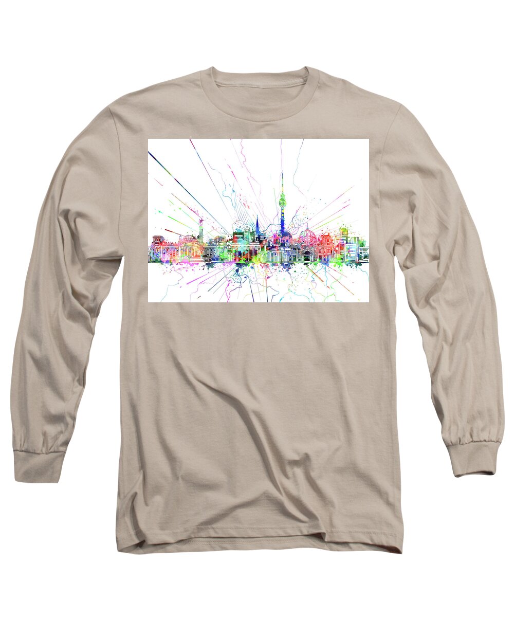 Berlin Long Sleeve T-Shirt featuring the digital art Berlin City Skyline Watercolor 2 by Bekim M
