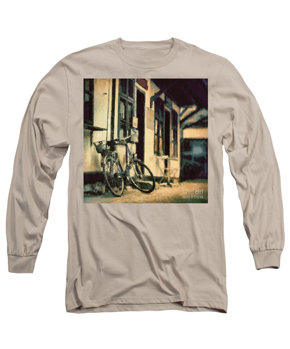 Painting Long Sleeve T-Shirt featuring the painting Bicycle by Dimitar Hristov
