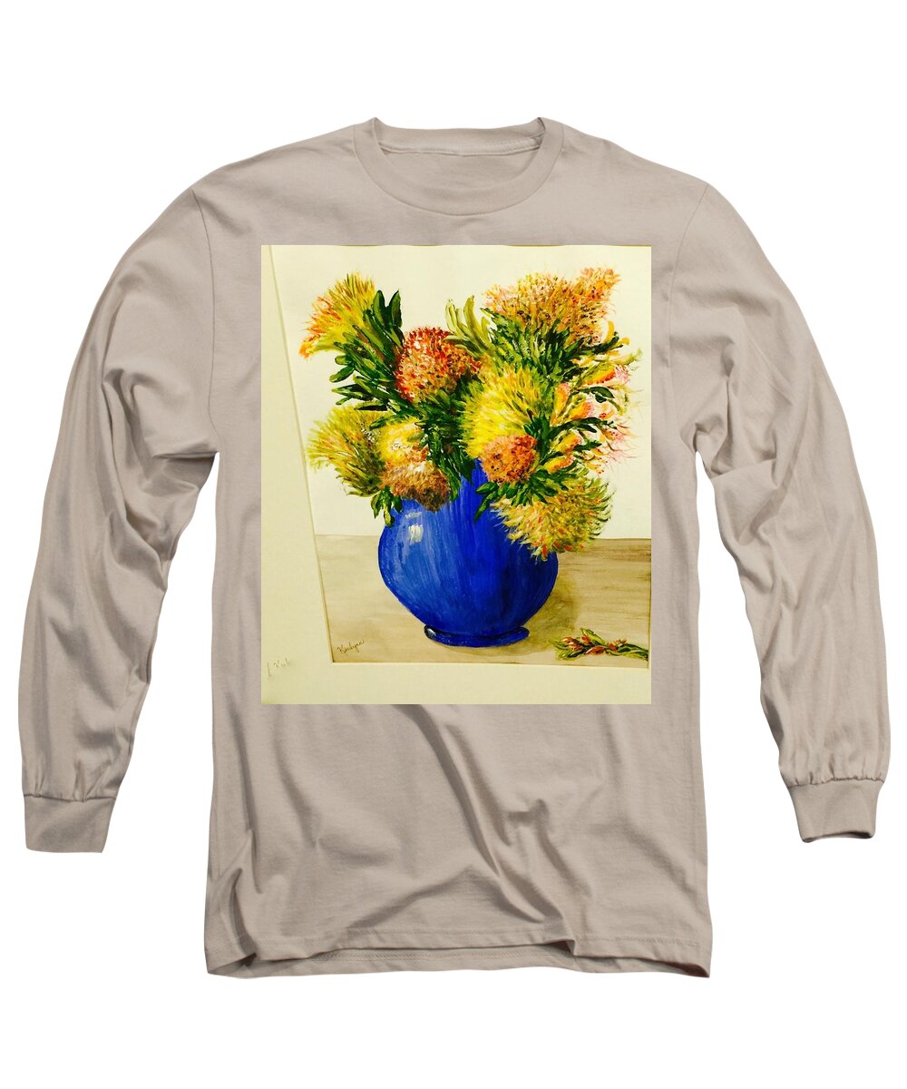 Blue Long Sleeve T-Shirt featuring the painting Big Cobalt Blue Vase by Kenlynn Schroeder