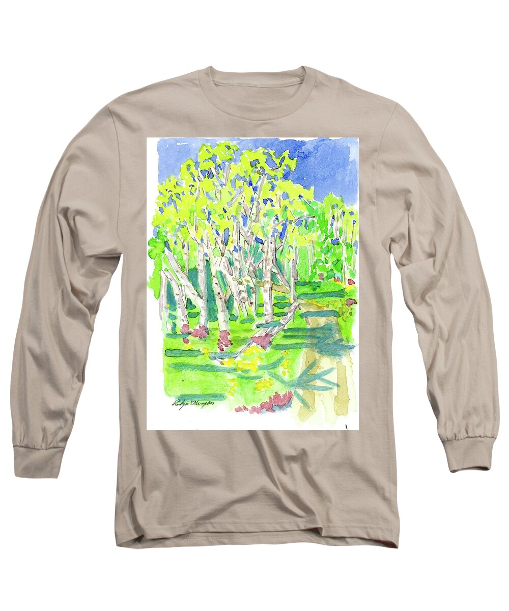 Birch Long Sleeve T-Shirt featuring the painting Birch by Rodger Ellingson