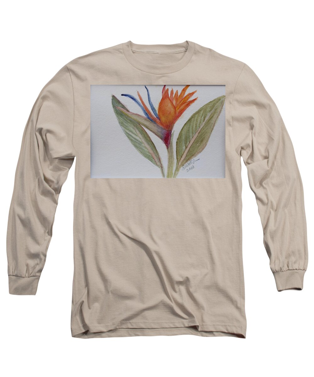 Bird Of Paradise Long Sleeve T-Shirt featuring the painting Bird of Paradise by Donna Walsh