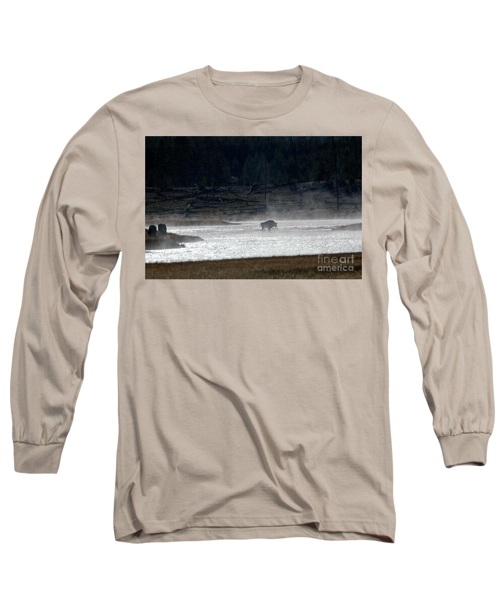Bison Long Sleeve T-Shirt featuring the photograph Bison in the river by Cindy Murphy - NightVisions