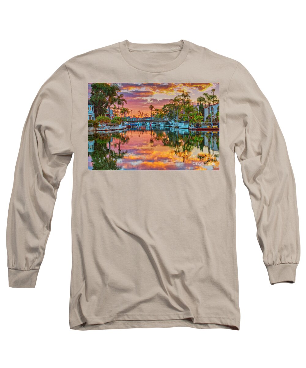 Blazing Sky Reflections From Above Long Sleeve T-Shirt featuring the photograph Blazing Sky Reflections from Above by David Zanzinger