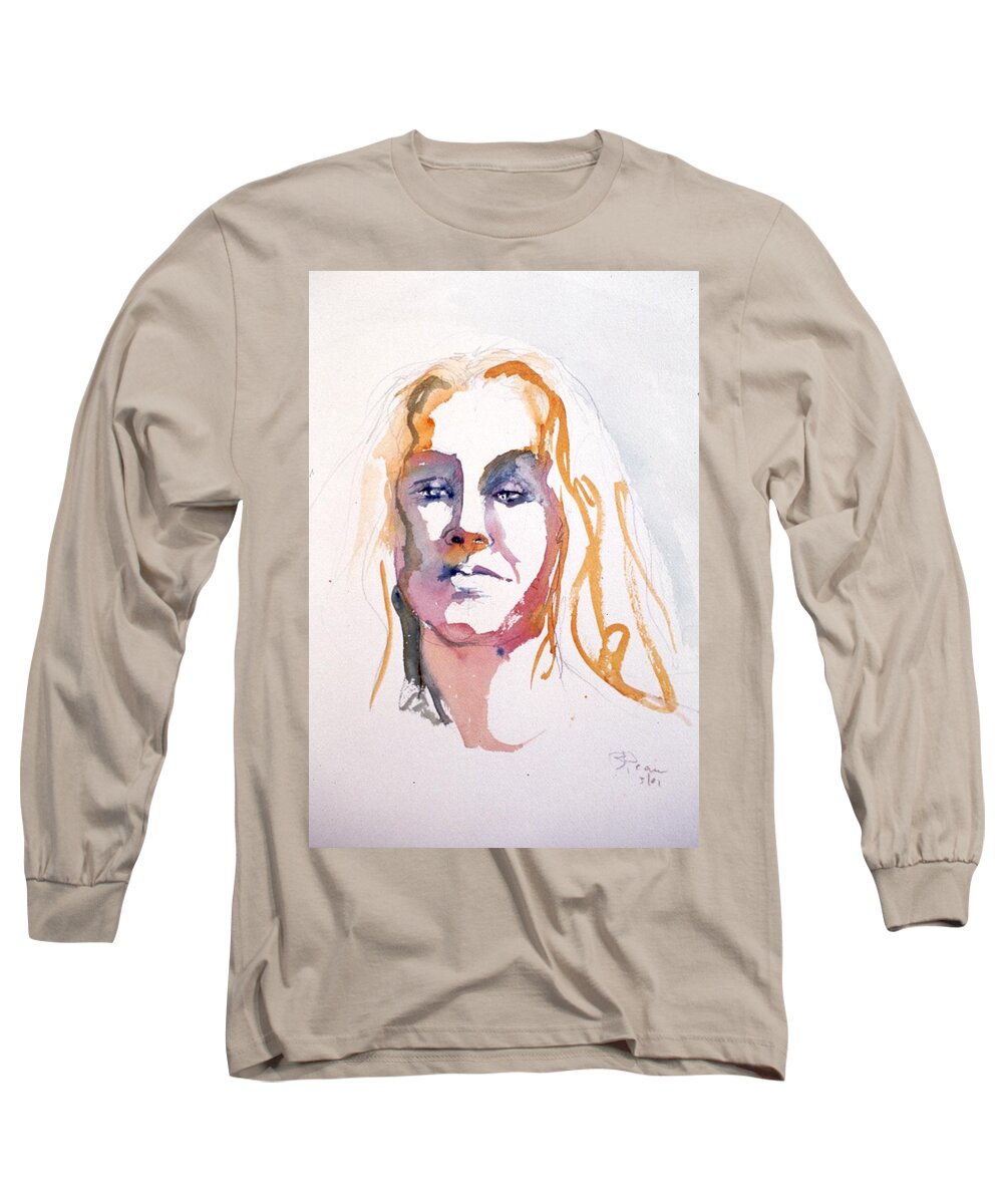 Headshot Long Sleeve T-Shirt featuring the painting Blonde #1 by Barbara Pease
