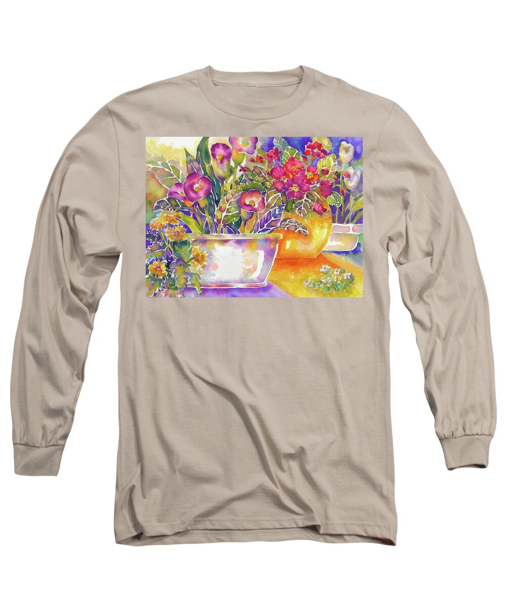 Bright Long Sleeve T-Shirt featuring the painting Dwarf Callas by Ann Nicholson