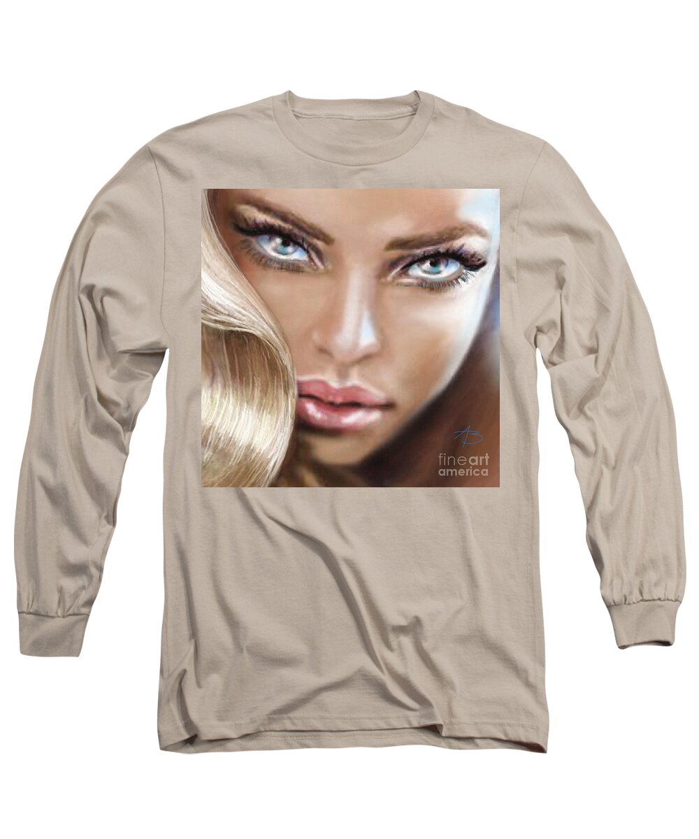 Portrait Long Sleeve T-Shirt featuring the painting Blue Eyes Sensual by Angie Braun