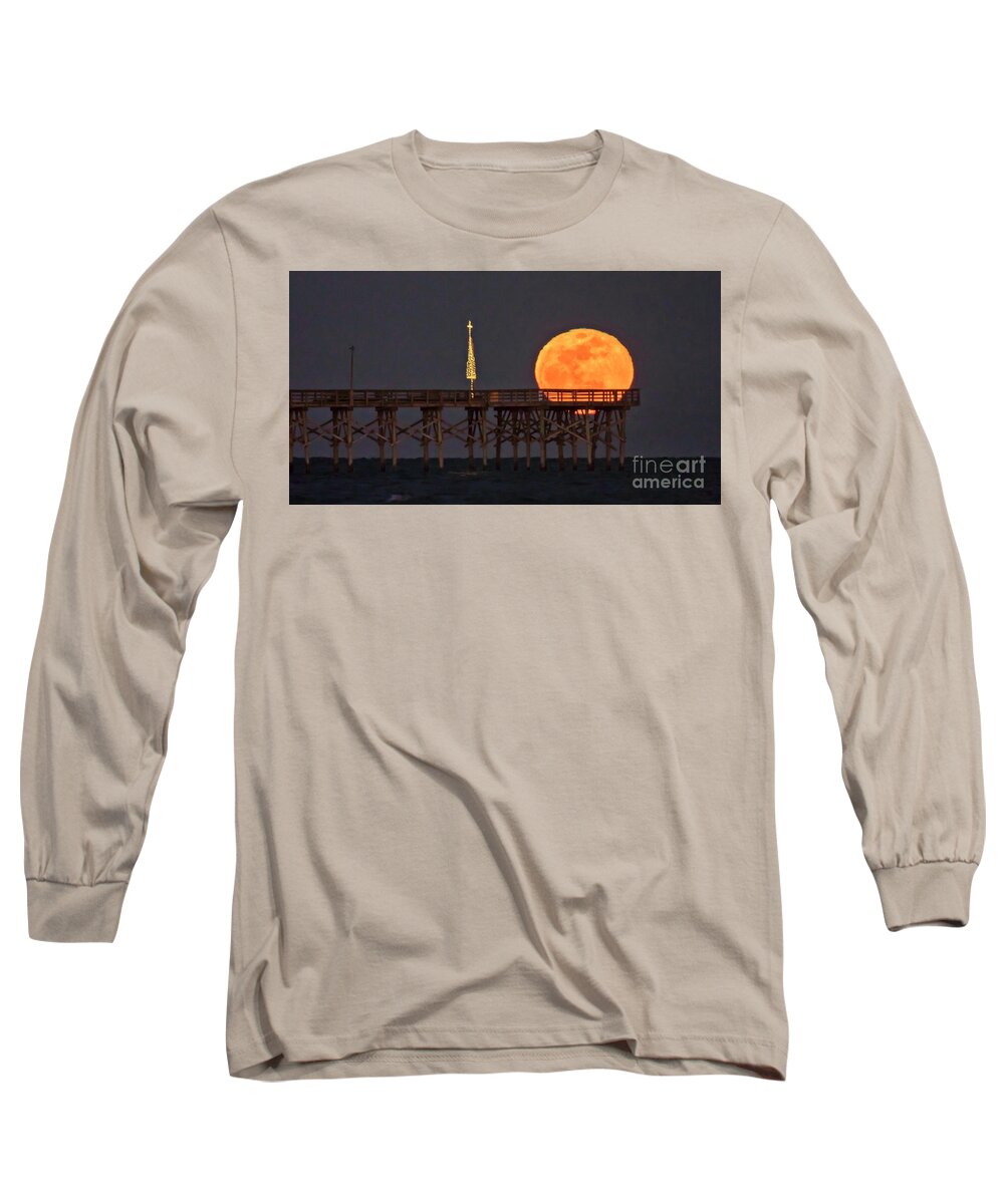 Super Long Sleeve T-Shirt featuring the photograph Blue Moon Pier by DJA Images
