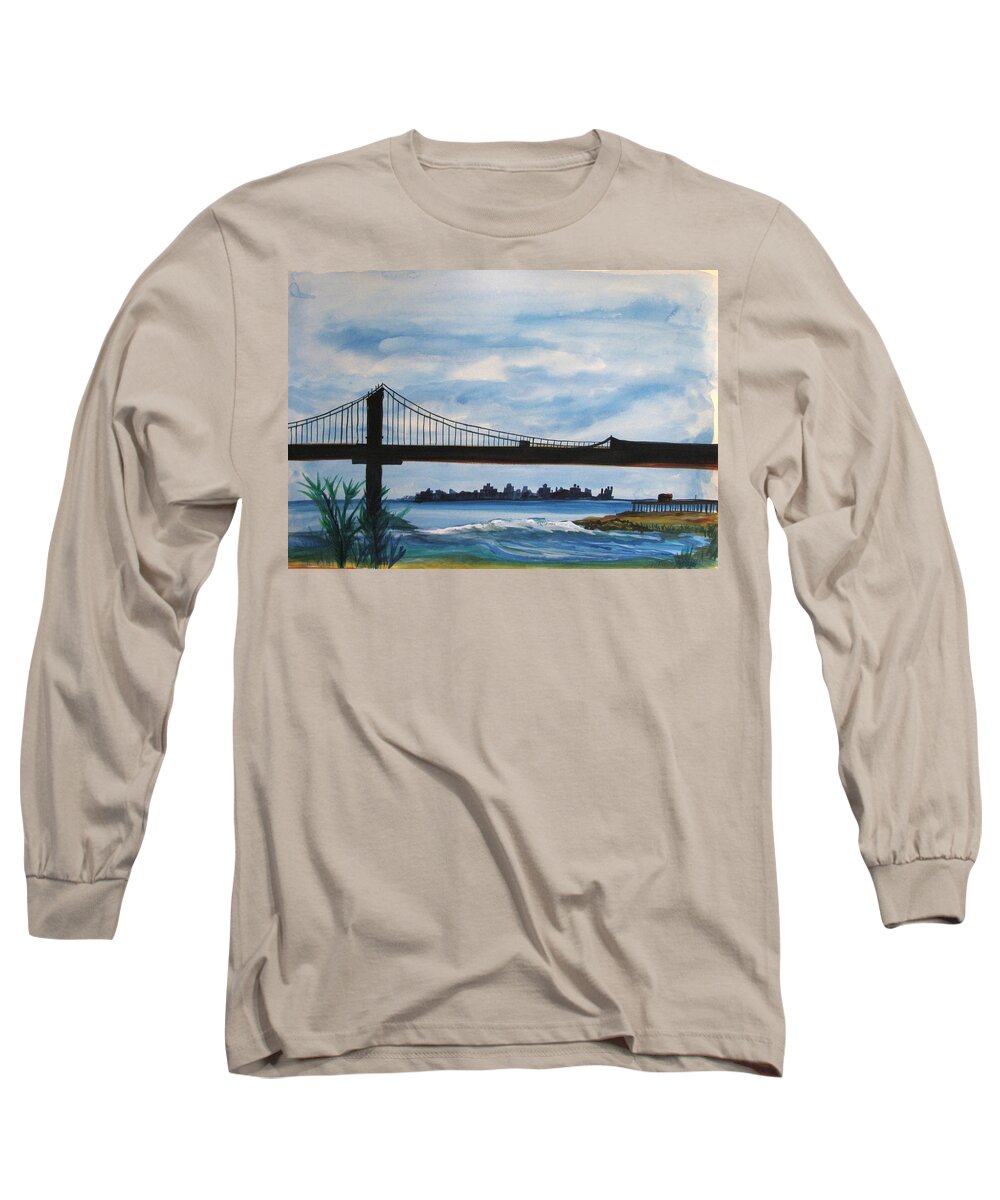 Beach Scene Long Sleeve T-Shirt featuring the painting Bridge to Europe by Patricia Arroyo