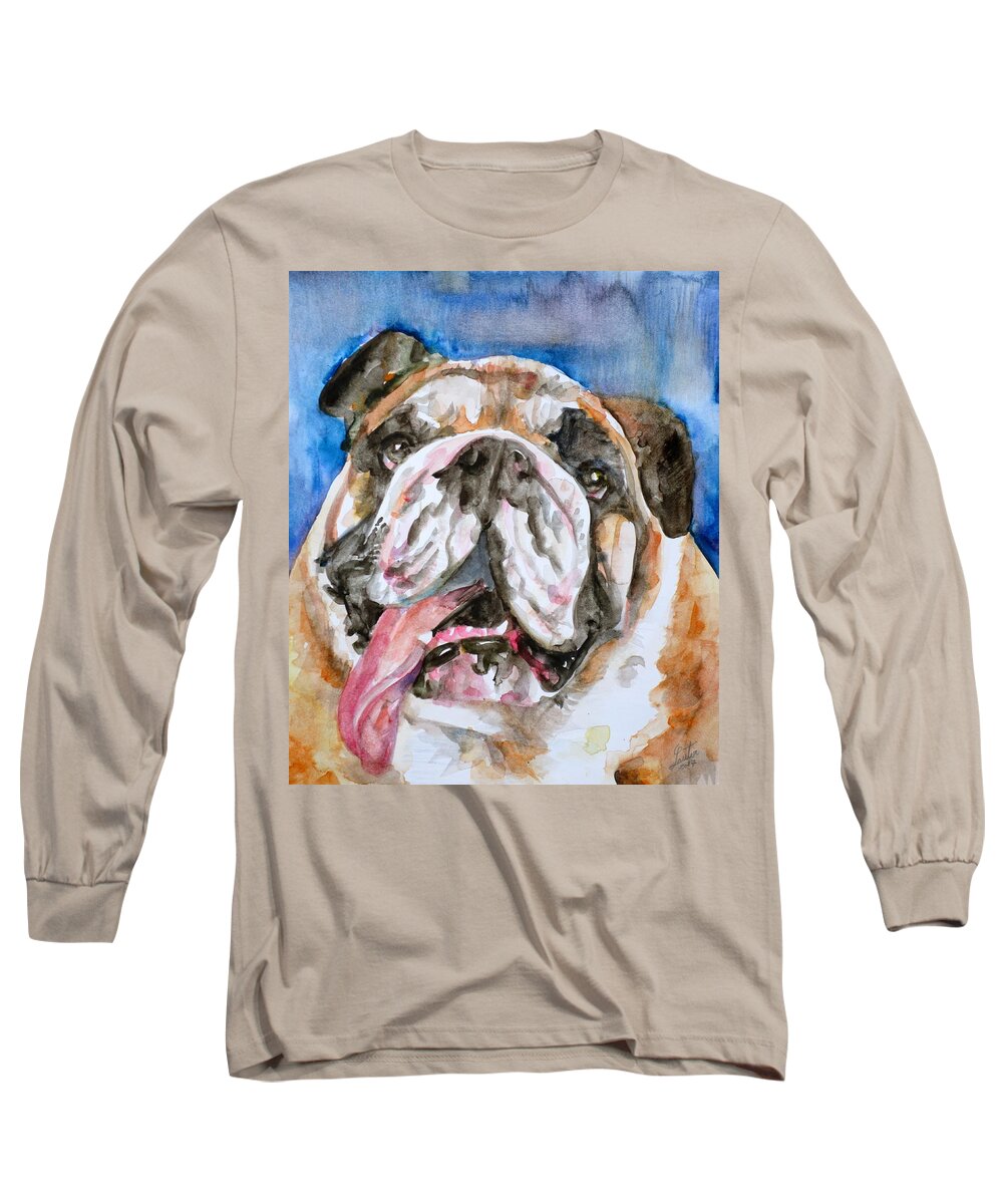 Bulldog Long Sleeve T-Shirt featuring the painting BULLDOG - watercolor portrait.3 by Fabrizio Cassetta