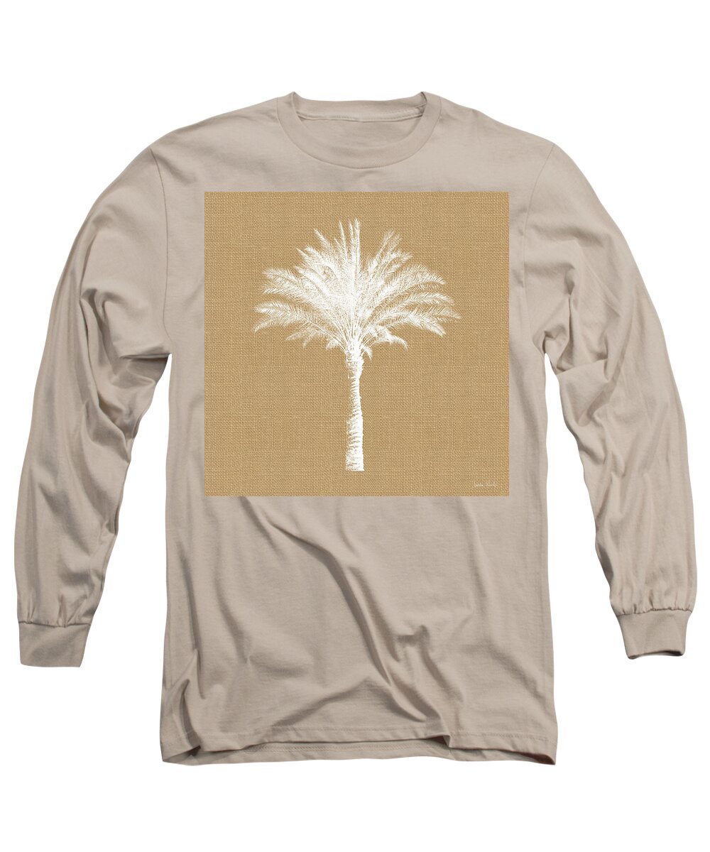 Palm Tree Long Sleeve T-Shirt featuring the mixed media Burlap Palm Tree- Art by Linda Woods by Linda Woods