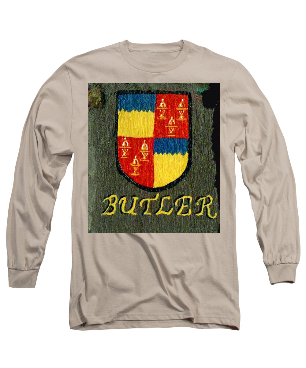 Butler Long Sleeve T-Shirt featuring the painting Butler Family Shield by Barbara McDevitt