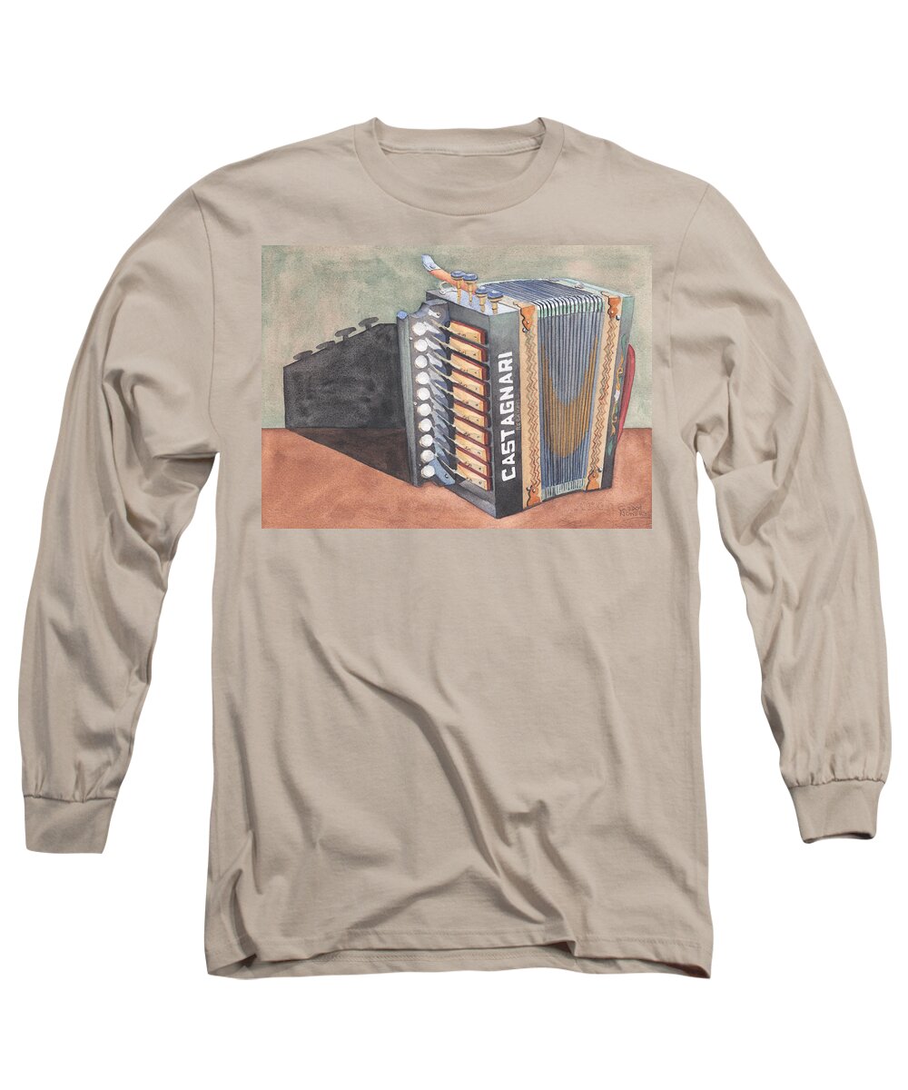 Button Long Sleeve T-Shirt featuring the painting Button Accordion Two by Ken Powers