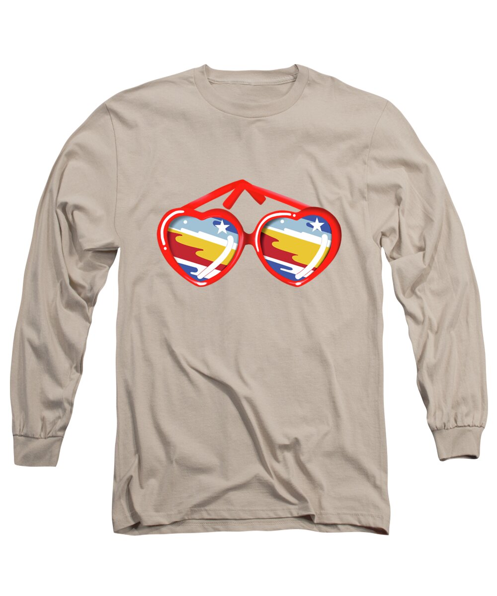 Retro Long Sleeve T-Shirt featuring the painting California Girl Sunglasses by Little Bunny Sunshine