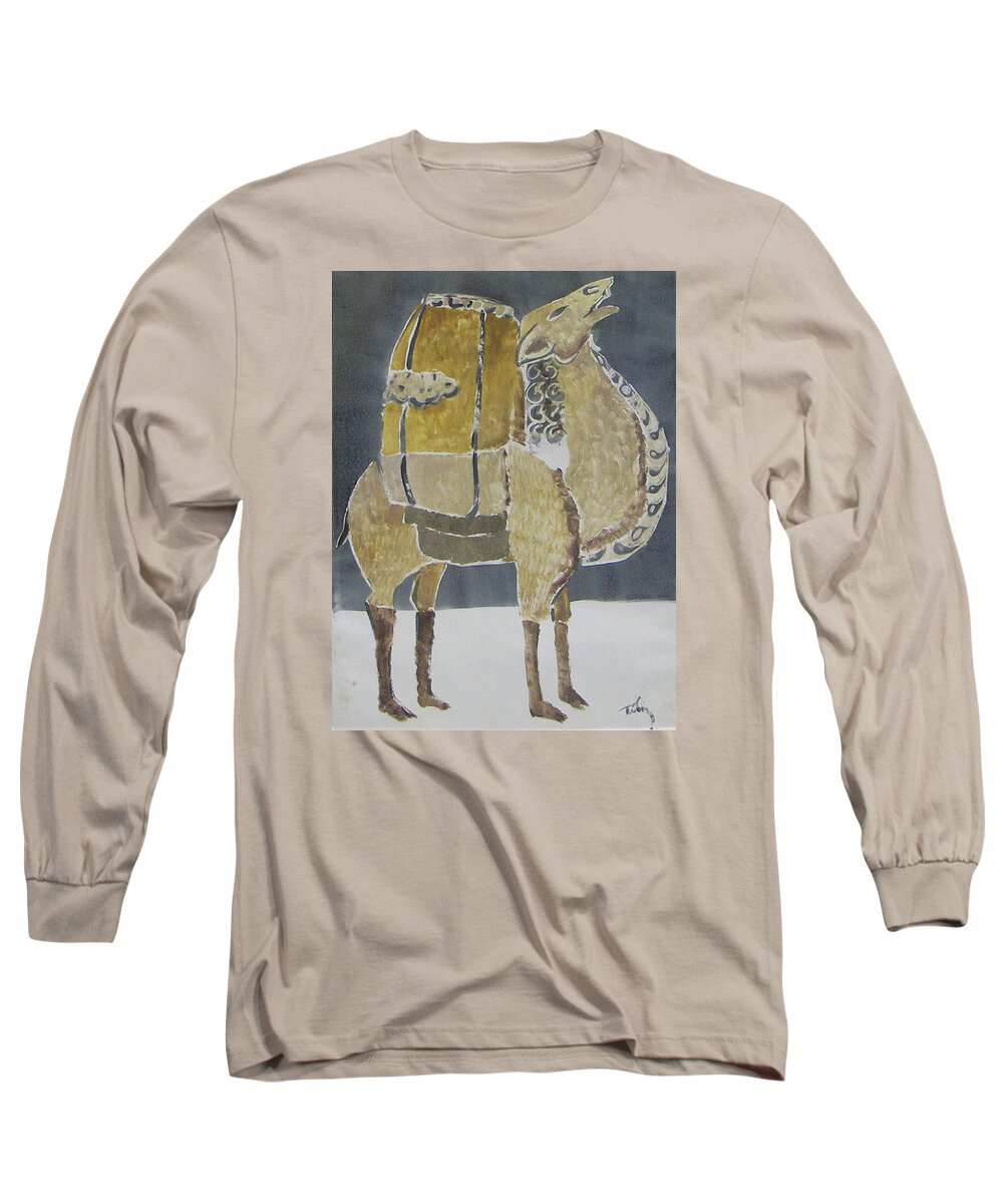 Animal Long Sleeve T-Shirt featuring the painting Camel Facing Right by Thomas Tribby