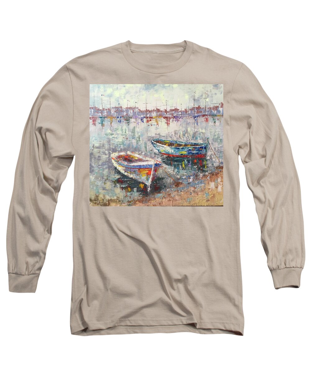 Frederic Payet Long Sleeve T-Shirt featuring the painting Cannes La Riviera by Frederic Payet