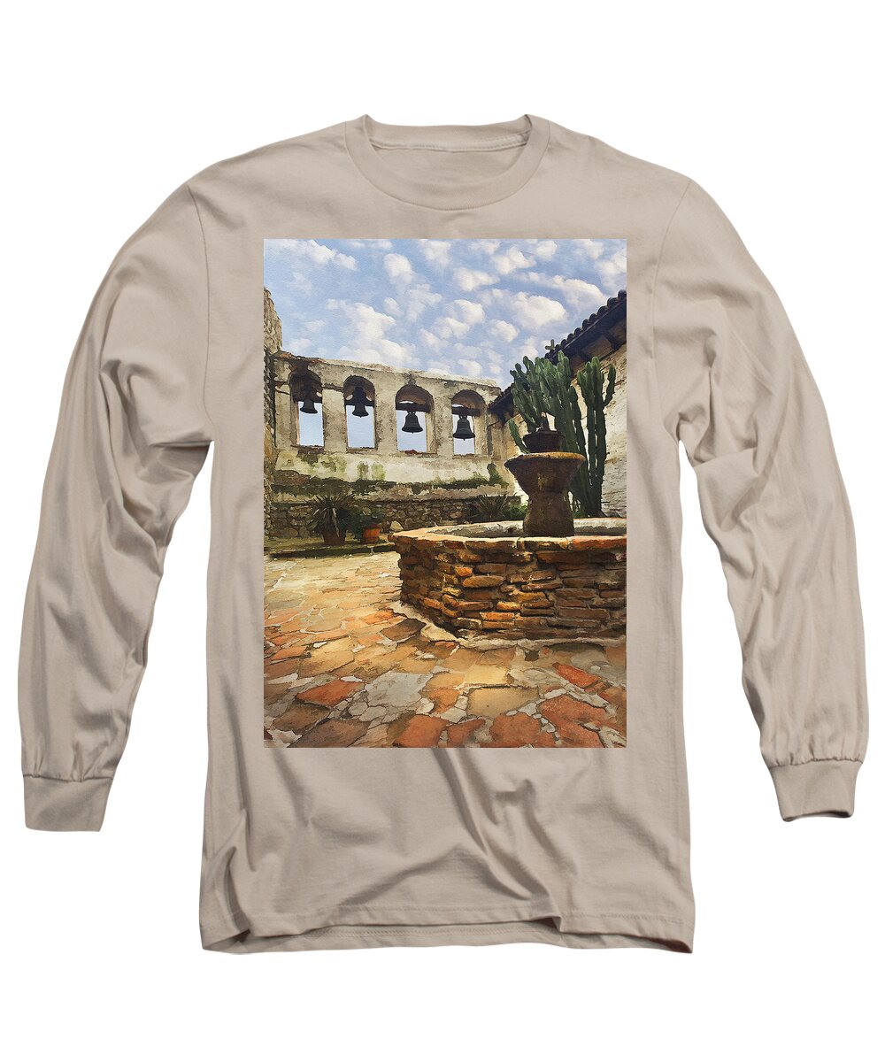 Mission Long Sleeve T-Shirt featuring the photograph Capistrano Fountain by Sharon Foster
