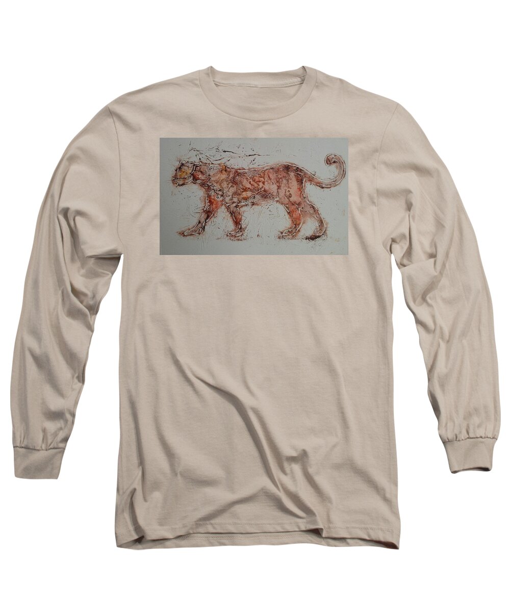 Leopard Long Sleeve T-Shirt featuring the painting Catwalk by Ilona Petzer