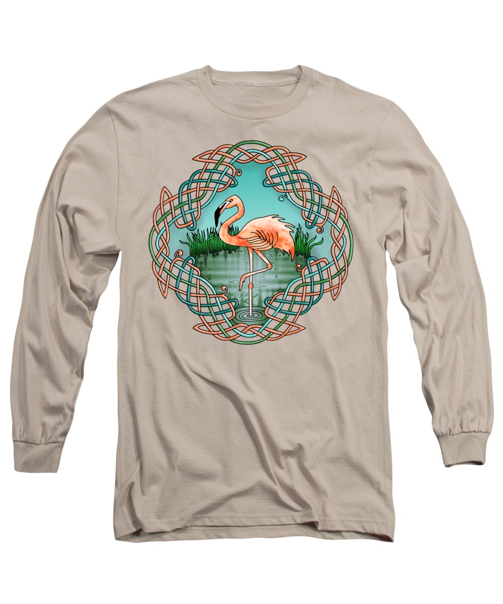  Long Sleeve T-Shirt featuring the drawing Celtic Flamingo Art by Kristen Fox