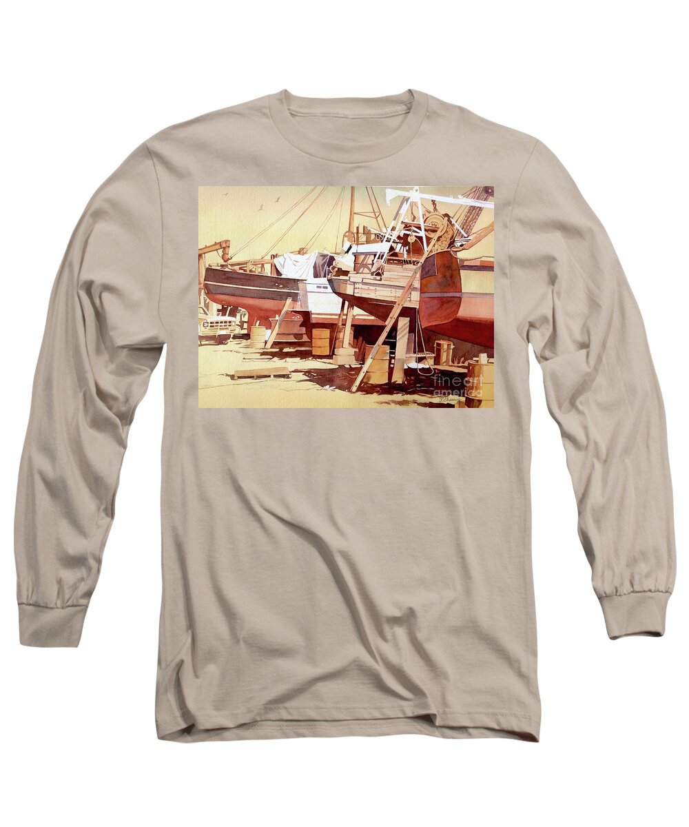 Boat Long Sleeve T-Shirt featuring the painting Chantier Naval by Francoise Chauray