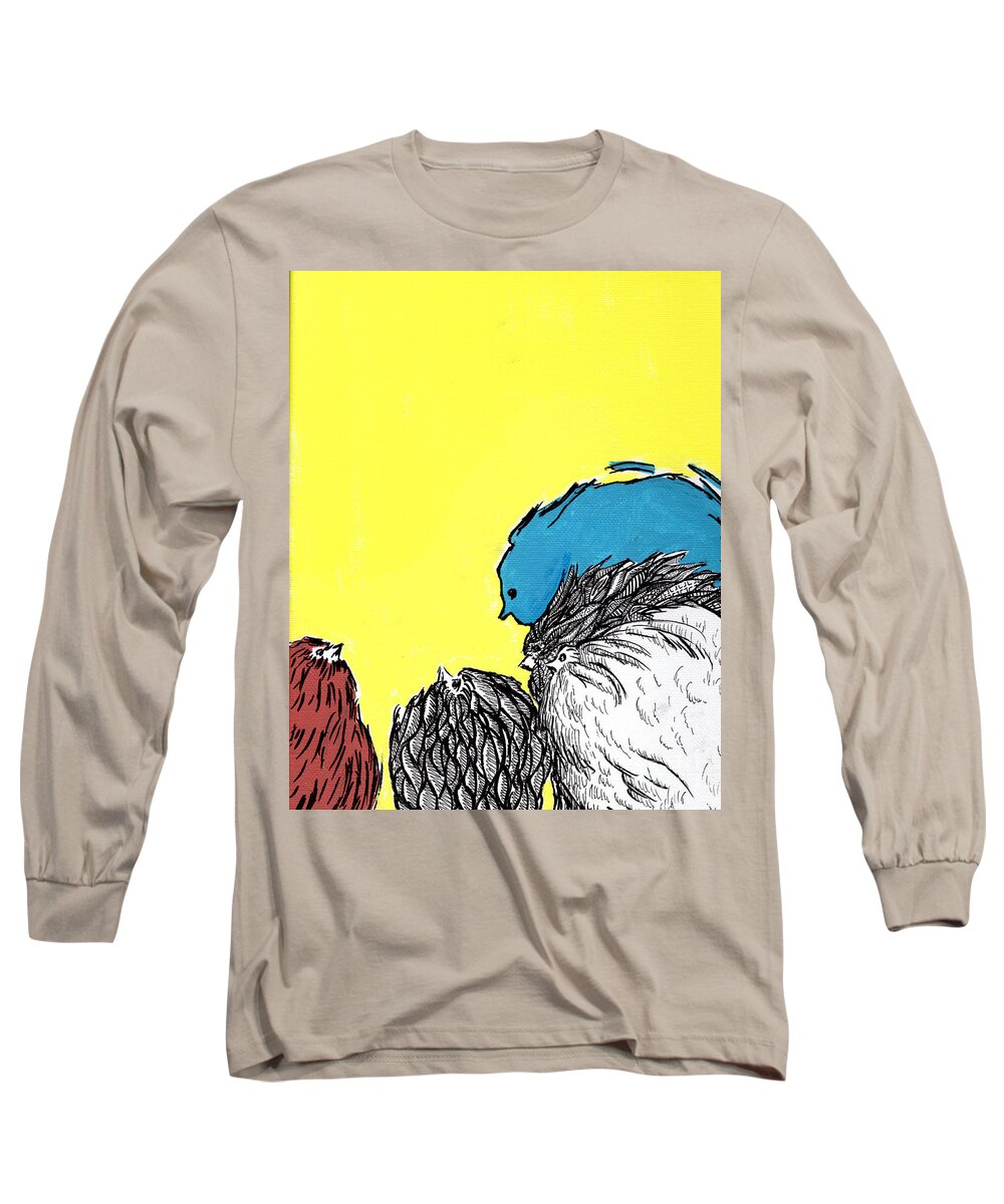 Chickens Long Sleeve T-Shirt featuring the painting Chickens One by Jason Tricktop Matthews