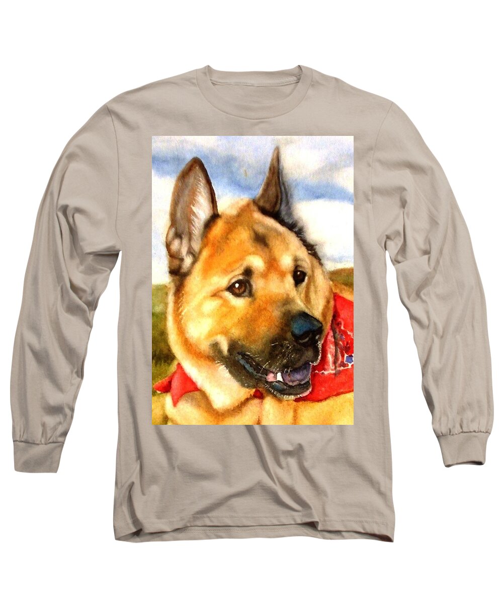 Chow Long Sleeve T-Shirt featuring the painting Chow Shepherd mix by Marilyn Jacobson