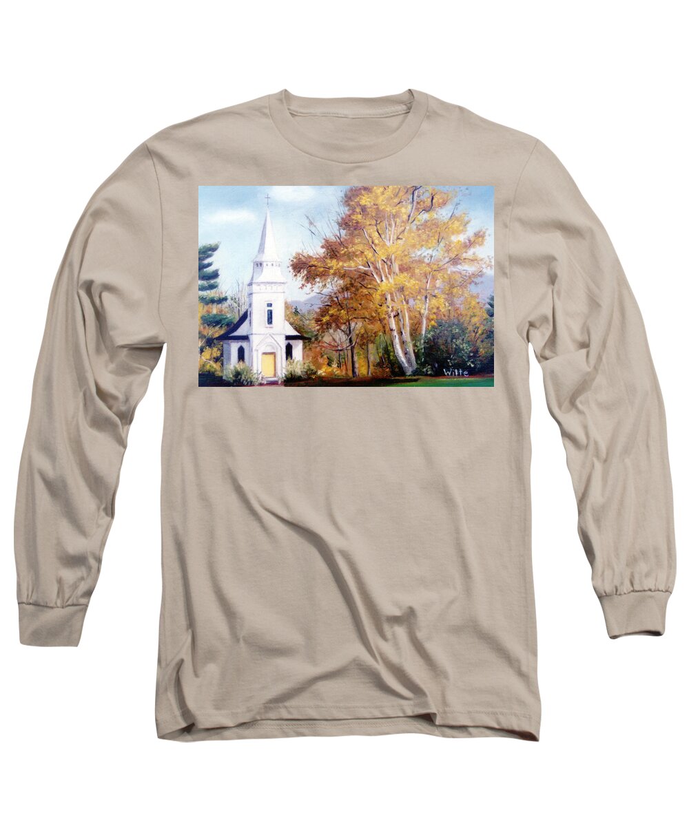 Church With Steeple Long Sleeve T-Shirt featuring the painting Church at Sugar Hill by Marie Witte